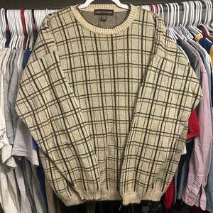 Vintage Liberty Sweaters Made in USA Plaid Checkered Knit Crewneck - Medium